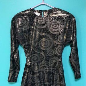 Silver Swirl 80's Peplum Dress